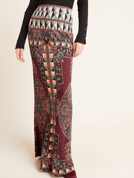 FARM Rio Dresses & Skirts - FARM Rio, Anthropologie Burgundy Multicolor Geometric Maxi Skirt
